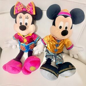 Disney Mickey and Minnie Plush Duo in Pink and Gold Outfits Hong Kong Disneyland
